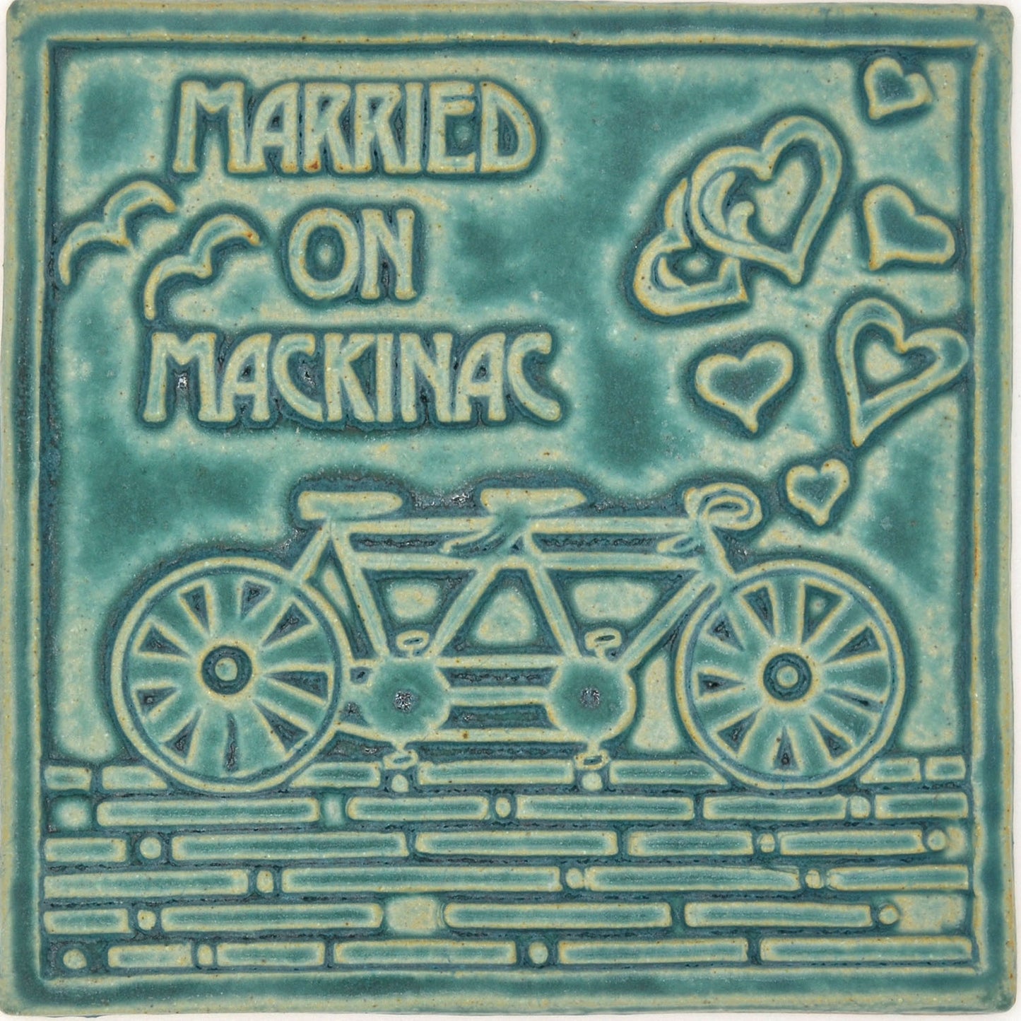 6x6 married on mackinac tandem bike tile seafoam