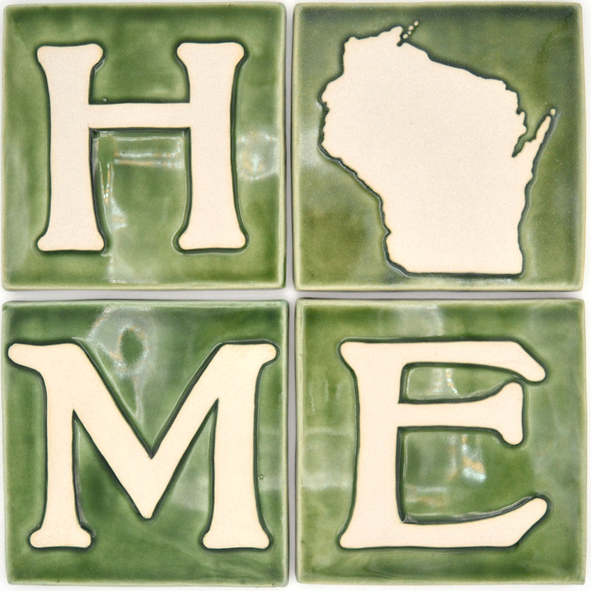 four tile set spelling home with wisconsin